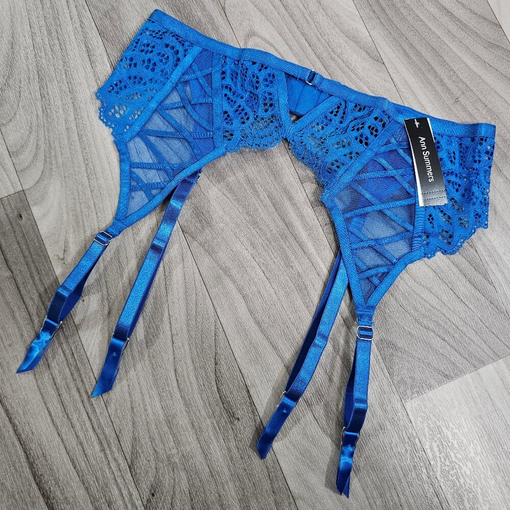 NWT Ann Summers Unforgettable Cobalt Blue Suspender Garter Belt Size S